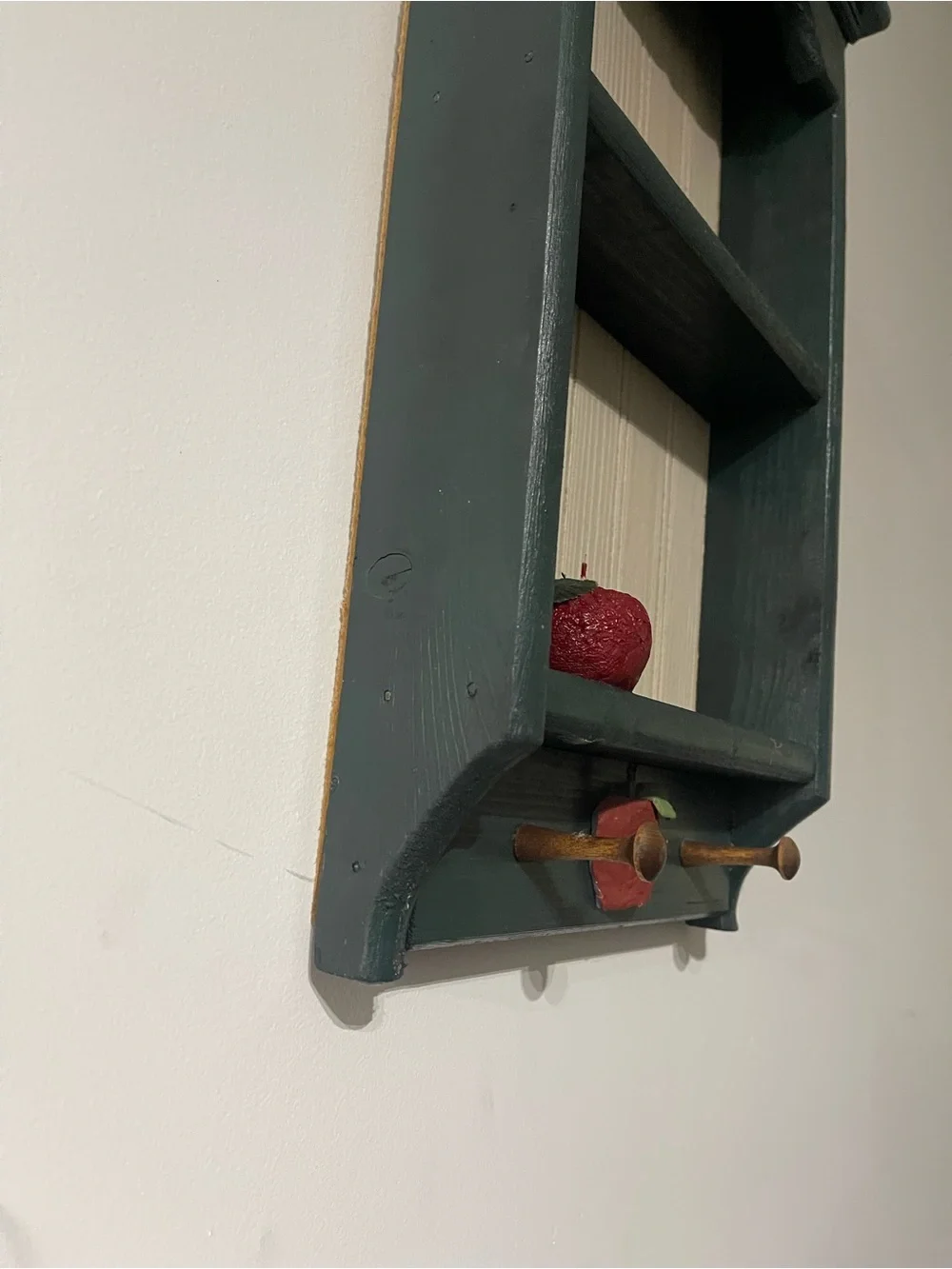 Decorative Wall Shelf with Red Apple Accents - Green